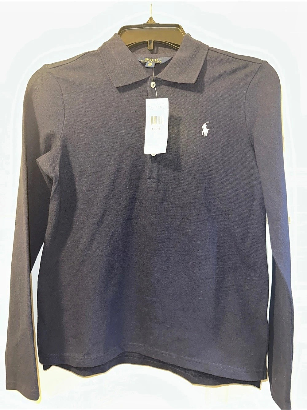 NWT Girl’s Polo Ralph Lauren Long-Sleeve Navy Blue Polo Shirt - Size XL (16)